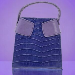 Purple Croc Structured Mini Top Handle Box Bag w/ Magnetic Flap Closure